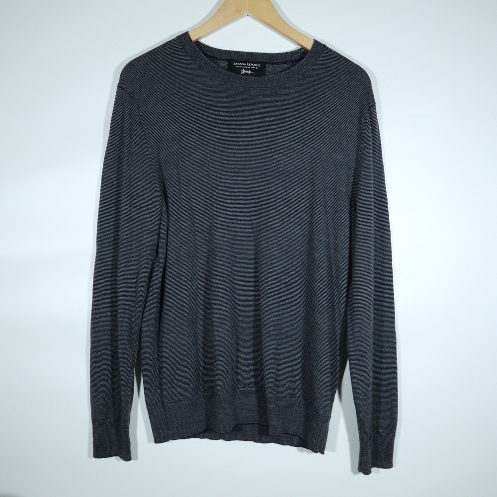 Banana Republic Sweater Medium Italian Merino Wool Grey Micro Stripe Fall Winter